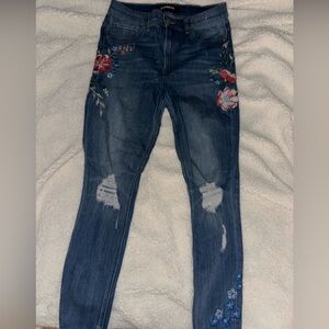 Express Ankle High Rise Embroidered Leggings